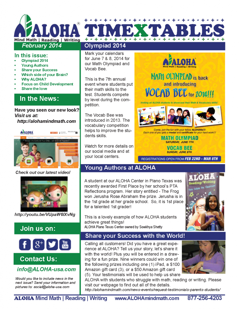 ALOHA February 2014 Newsletter Page 1